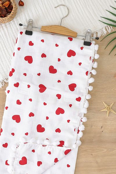 Sitilin Girl Boy Baby Double Layer Pompom Muslin Swaddle Blanket Stl7010