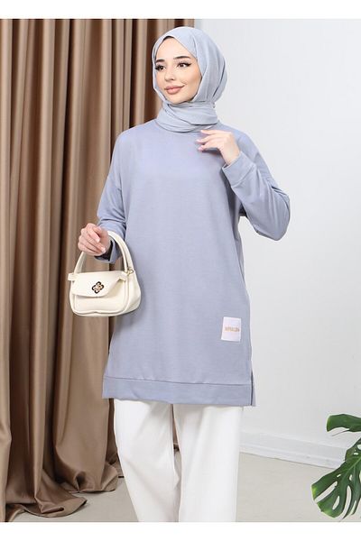 FABİMOD Tunica lungă brodata cu hijab lung, model sportiv, pentru femei, sezonieră, cu gâtul turn, tunică sezonieră