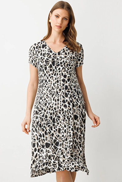 Ekol Zincir İşlemeli Desenli Elbise