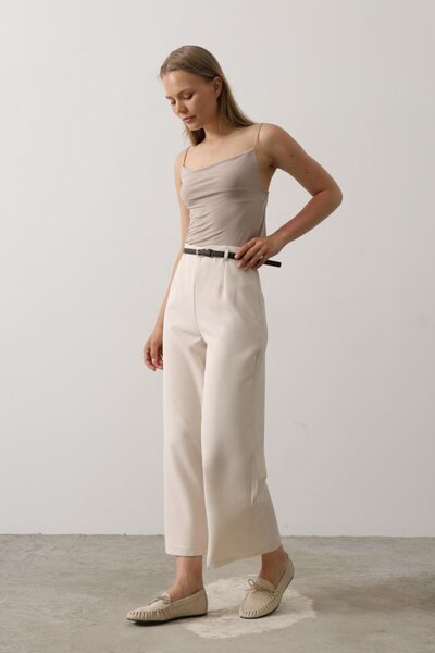 JANES Belt Collar Detailed Trousers - Beige