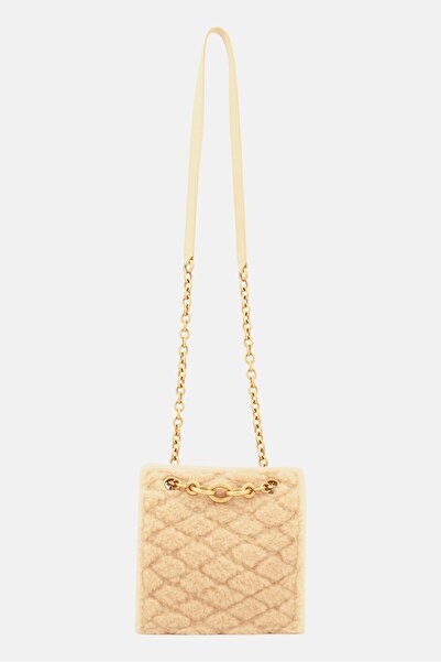 Saint Laurent حقيبة كتف نسائية منقوشة، 19 طول × 21 ارتفاع × 3 عرض، بيج