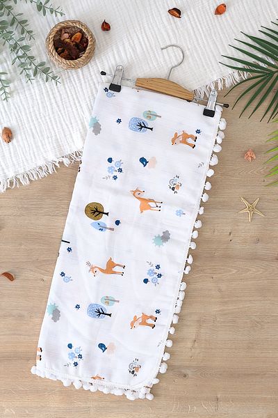 Sitilin Girl Boy Baby Double Layer Pompom Muslin Swaddle Blanket Stl7011