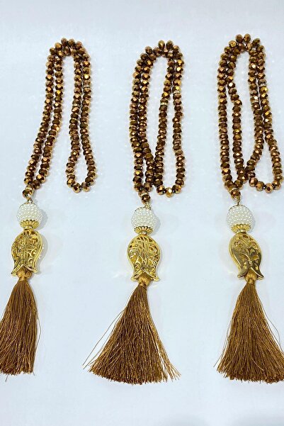 Limelia Gold Hediyelik Laleli Püsküllü Kristal Boncuklu 99 Lu Namaz Tesbihi ( Mevlüt-sünnet-hac-umre)