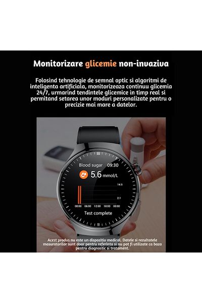 Lommad Smartwatch ®, 1.43" Display, 5 Organ Monitoring, Blood Sugar, ECG, Blood Pressure, Pink