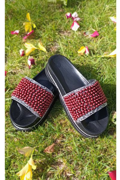 Michelle COCO Women's Slippers High Orthopedic Sole Stone Detailed