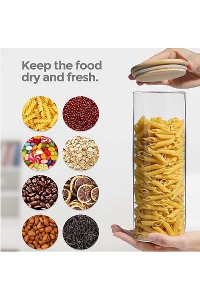 Generic Airtight Glass Storage Canister with Bamboo Lid, Clear Food Storage Container Kitchen Pantry Storage