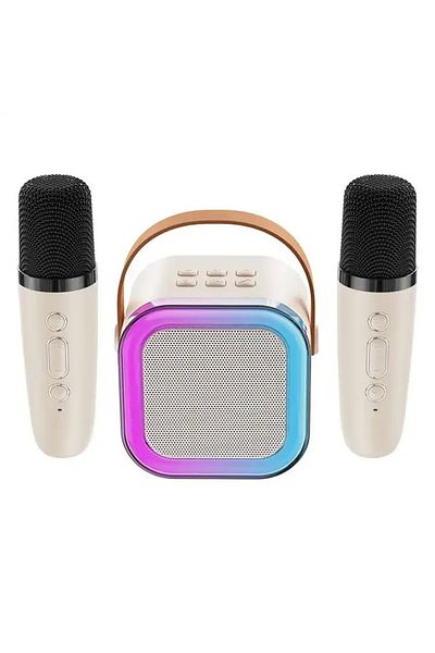 ABYZ Karaoke Speaker with 2 Wireless Microphones, Portable Speaker with Colorful LED Compact White