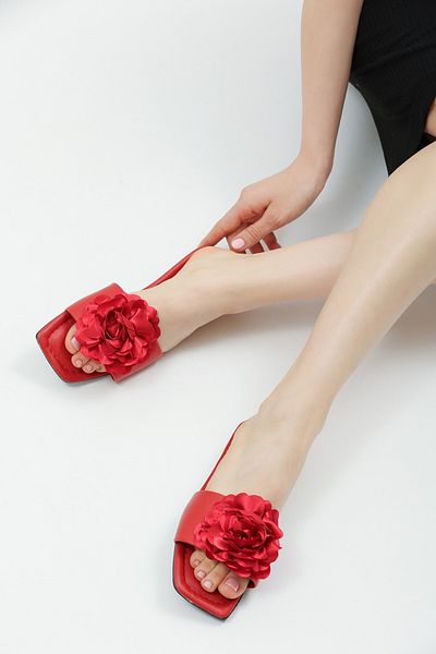 ALTUNTAŞ Women - Girls - Anatomical Sole Daily Home - Out Rose Patterned Slippers Red