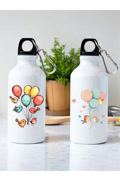 lili hediyelik Balloon and Bird Printed 2-Piece Water Bottle