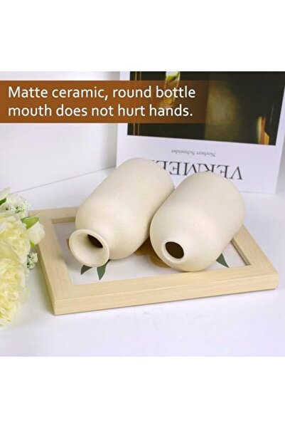 Generic Heifgott Beige Ceramic Vase Set-3 Small Flower Vases for Decor