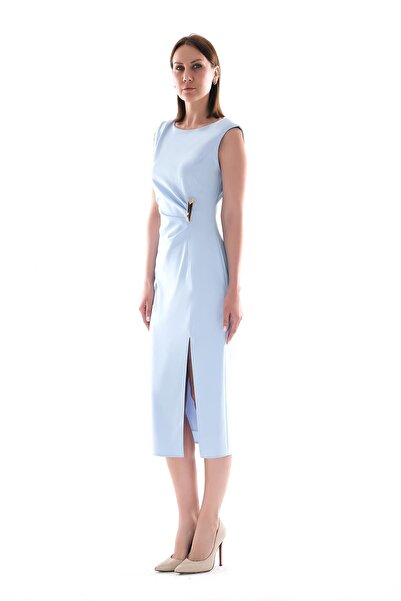 EXPLOSION Bedene Oturan Önden Yırtmaçlı Midi Boy Şık Elbise