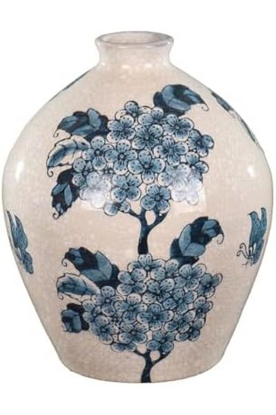 Generic YATAI Traditional Blue & White Ceramic Vase, Artisanal Fruit Tree Design Flower Vase, Oriental Style