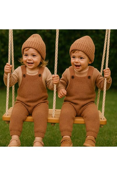 Nimini Kids Thessaloniki Knit Hat Knitwear Jumpsuit with Pocket Detail and Adjustable Straps (Sizes 3-24)