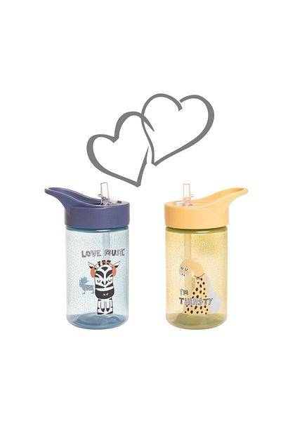 MOISY Straw Drinking Cup/Drinking Bowl Set of Two Zebra and Dino Pattern