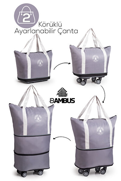 Bambus Çok Amaçlı Genişleyebilen Alışveriş Pazar Market Arabası Çantası Sökül...