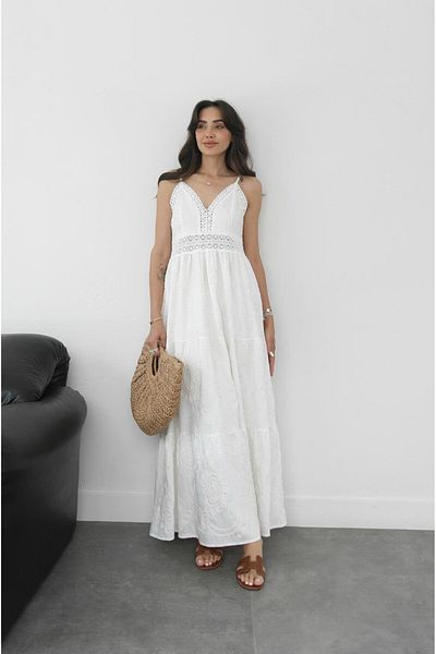 Havoş Ecru Alice Long Dress with Gipeli Back