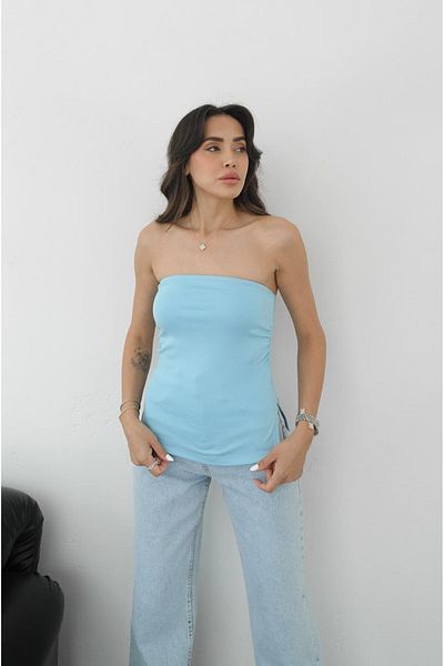 Havoş Blue Gather Detailed Strapless Blouse