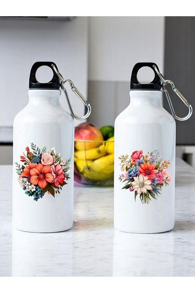 lili hediyelik Flower Themed 2-Piece Water Bottle