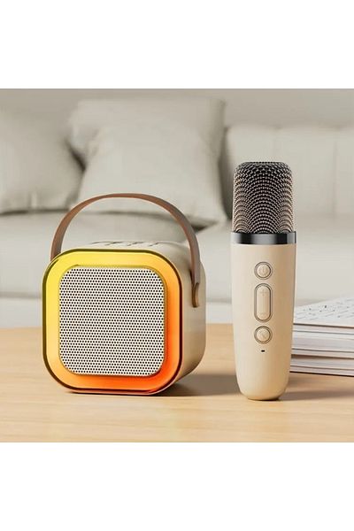 ABYZ Smart Karaoke Speaker for Kids with Wireless Microphone Portable Speaker Modern Design White Color