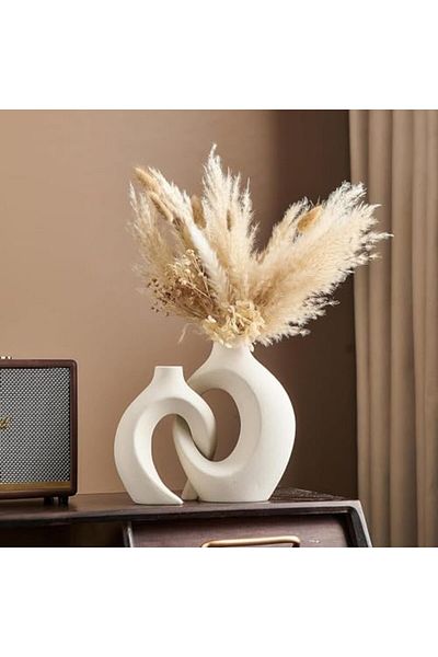 Generic Loiisgy Off White Hollow Ceramic Vase, White Boho Flower Vase, Nordic Minimalist Round Vase