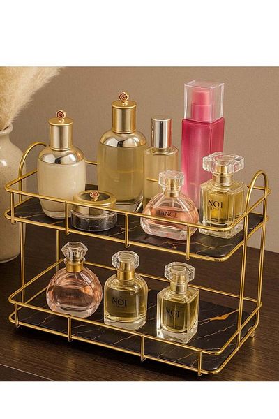 ALMUFARREJ Luxurious and Elegant Black Marble Bathroom Organizer with Gold