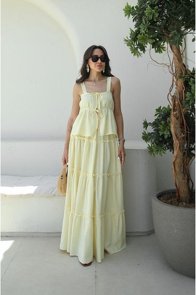 Havoş Light Yellow Mendoza Blouse Skirt Suit