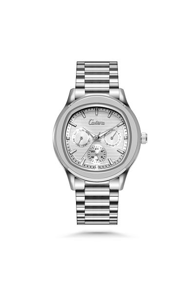 catera Men's silver steel watch with white dial