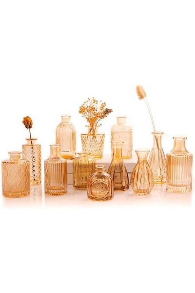 Generic مجموعة مزهريات زجاجية من THE WHITE SHOP، مكونة من 12 قطعة، مزهريات صغيرة للزهور، مزهرية زرقاء للقطع المركزية