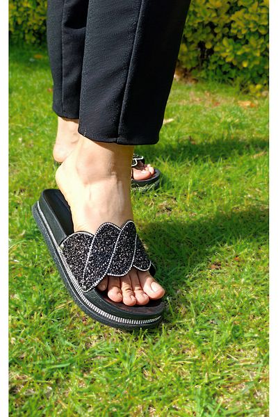 Michelle COCO Women's Slippers High Orthopedic Sole Stone Detailed