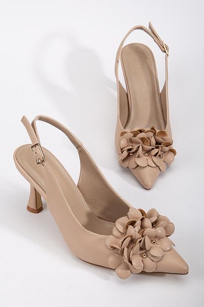 Dilimler Ayakkabı Women's Stiletto Heeled Shoes Nude Heel Open Flower Motif