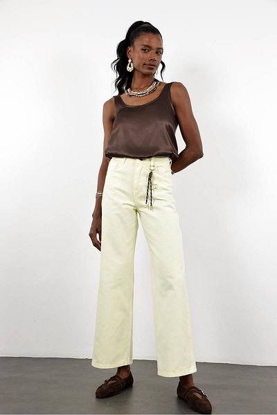 5in1Canpolat Yellow High Waist Accessory Detailed Jean 17258