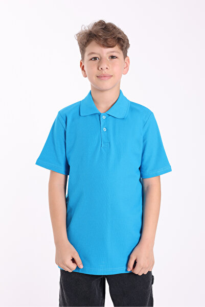Rekormoda Unisex Children's Polo Neck School T-Shirt Basic Short Sleeve High School T-Shirt 100% Cotton 5-2Xlyage Turquoise