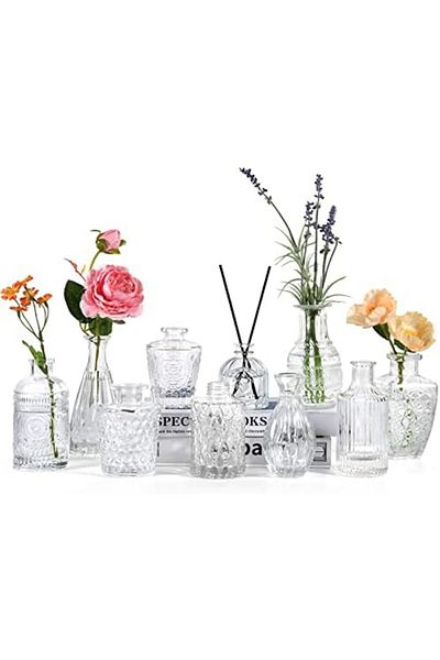 Generic O9 O-NINE Set of 10 Glass Bud Vases, Small Vases for Flowers, Clear Single Bud Vases in Bulk, Mini D
