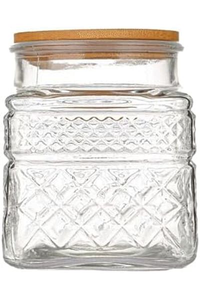 Generic Excefore Vintage 1200ml Airtight Glass Storage Jar with Bamboo Lid, Square Canister for Kitchen Orga