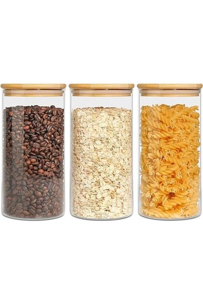 Generic ComSaf Glass Food Storage Canisters with Lids Set of 3-30oz, BPA Free High Borosilicate Glass Cookie