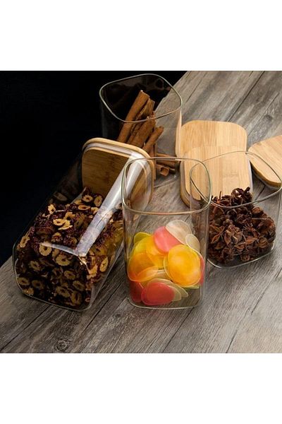 Generic MAX-EMA Glass Jars Food Storage Pack Of 3 Glass Containers Storage Containers With Airtight Lids Squ