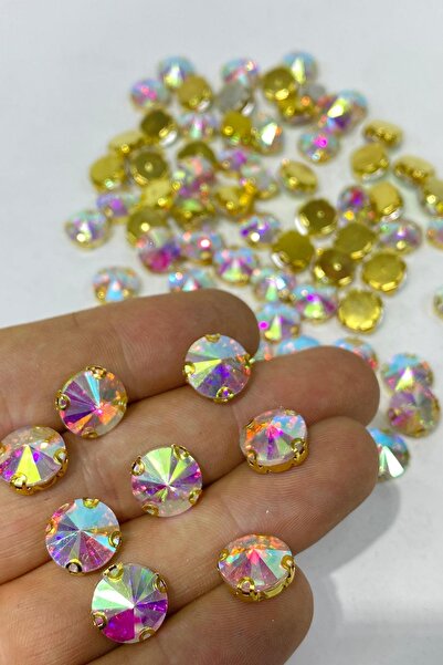 Limelia Χρυσή στρογγυλή θήκη Janjanlı με ψηλές γυάλινες πέτρες κρυστάλλινες χ...