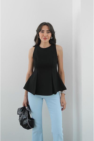 Havoş Black Haim Pleated Zero Sleeve Blouse