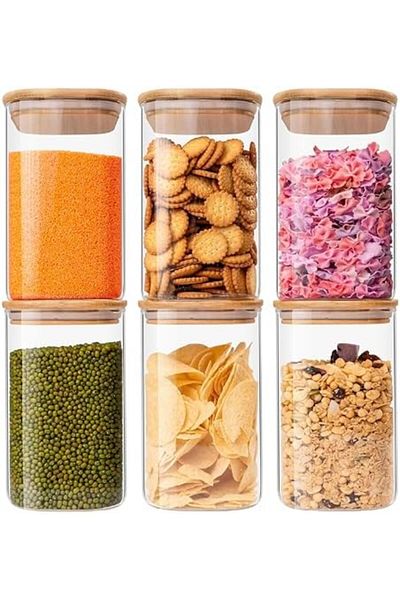 Generic 6-Pack Square Glass Jars with Airtight Bamboo Lids (37oz), Glass Canisters for Tea Coffee