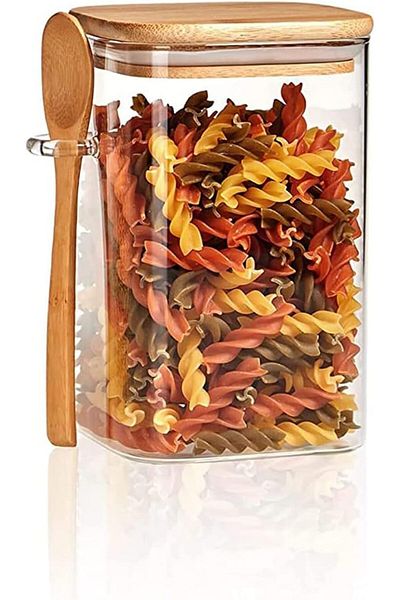 Generic Arabest Glass Jars with Bamboo Lids and Spoon, 1000ml Clear Glass Food Storage Spice Jar Containers,