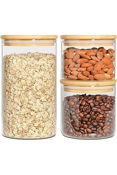 Generic مجموعة من 3 برطمانات زجاجية VUCATIN سعة 2.8 لتر بأغطية من الخيزران، مجموعات علب زجاجية محكمة الغلق لتخزين الطعام، كبيرة
