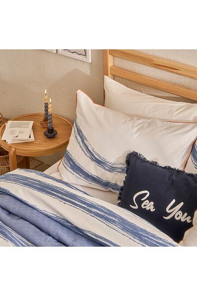 Bella Maison Set cuvertură de pilota King Size din satin de bumbac 100% albastru-alb (240x220 cm)