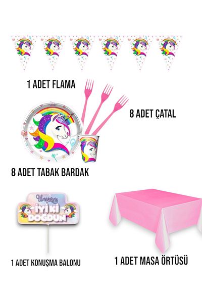 Evabrite Unicorn Themed Ecomini Set Birthday Party Supplies for 8 People