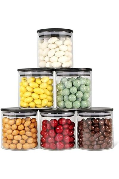 Generic Glass Jars with Black Lids, 6 Pack Glass Food Storage Containers with Airtight Lids, Glass Kitchen C