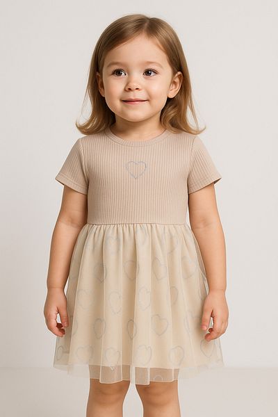 Nimini Kids Φόρεμα για κορίτσια με κορδόνια με κορδόνια για το Eid Seasonal Glitter Heart (1-5 ετών)