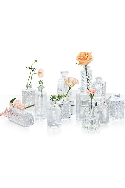 Generic ComSaf Glass Bud Vase Set of 12, Small Clear Bud Vases in Bulk, Mini Flower Vase for Centerpieces, V
