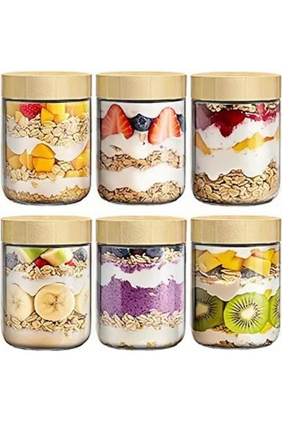 Generic NaturalFeel Glass Jars with Lids Overnight Oats Containers 500ml - Set of 6 | Airtight Leakproof Gla