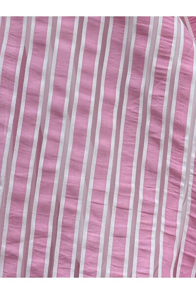 Modamorfo Balloon Sleeve Waist Tie Lined Striped Tunic -Pink