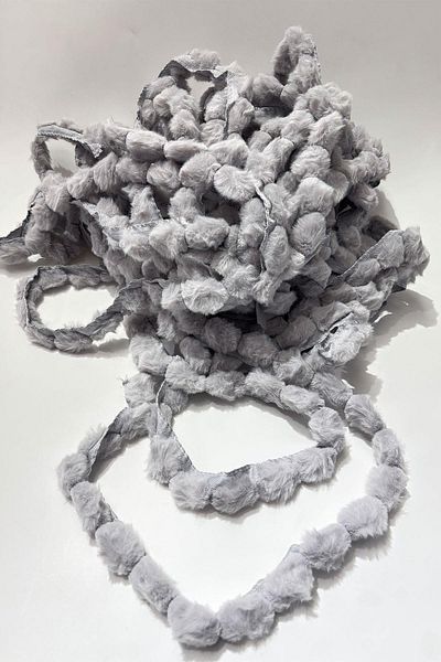 Limelia Gray Plush Ribbon Pompom, Rabbit Tail Pompom, Plush Pompom 1 Mt