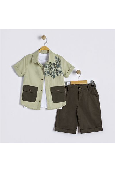 Bulut Baby Boys' Summer, Holiday Shirt-T-Shirt-Shorts Set